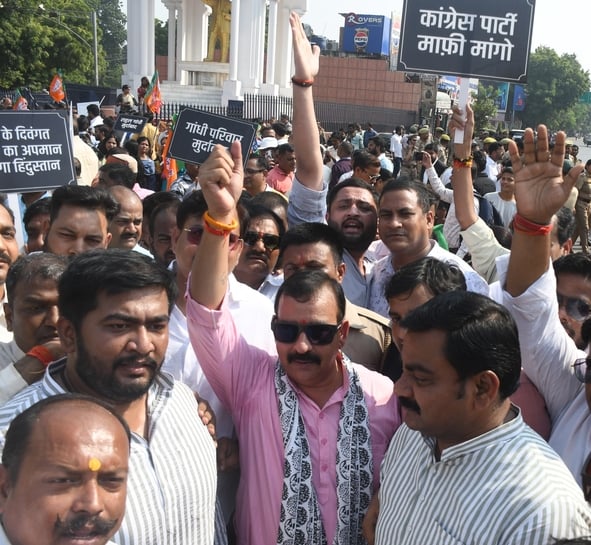 प्रदर्शन करते भाजपाई। प्रदर्शन करते भाजपाई।