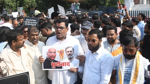 प्रदर्शन करते भाजपाई। प्रदर्शन करते भाजपाई।