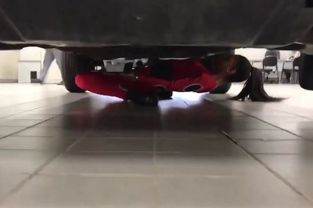 shemika, Insanely flexible woman can limbo under a CAR with a tray of drinks