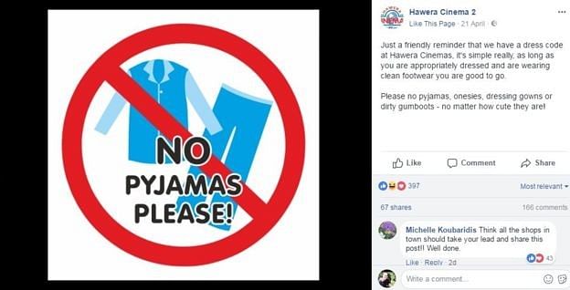 Hawera Cinema in New Zealand bans pyjamas and onesies