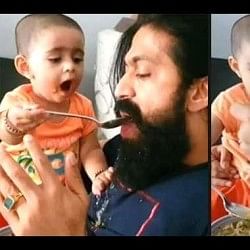 viral video of KGF Actor Yashand his daughter Ayra enjoy eating food together