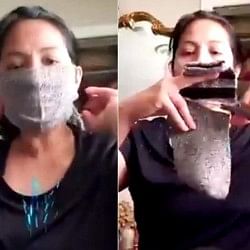 viral video of woman who create mask with socks