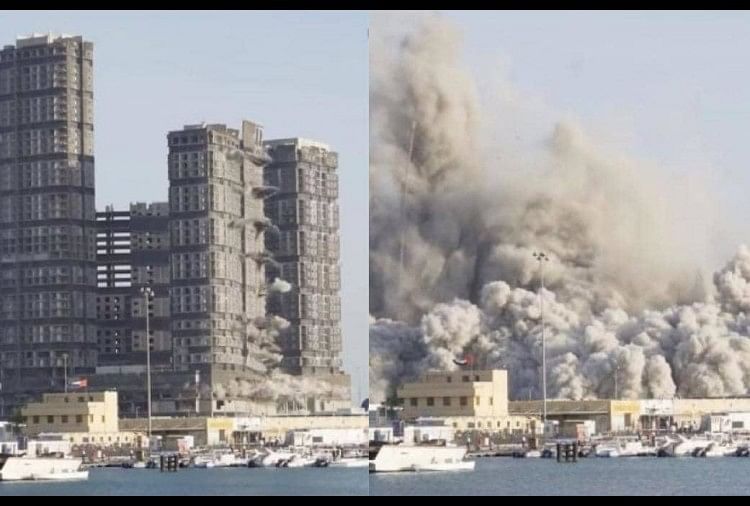 viral video of 144 floor high floor building demolished in uae and and also achieves world record title