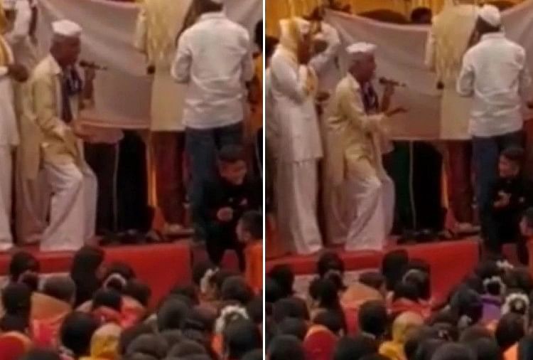 Elderly suddenly started dancing on stage in marriage Video viral on social media