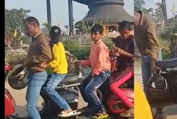 Viral video of desi jugad on Social Media man modified two scooters for big family