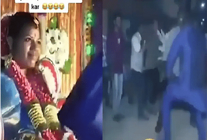 funny viral video of wedding bride groom dances of the sound of dhol