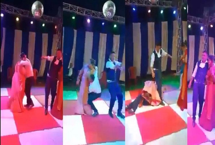 husband tried to lift up his wife on dance floor funny dance video goes viral on social media