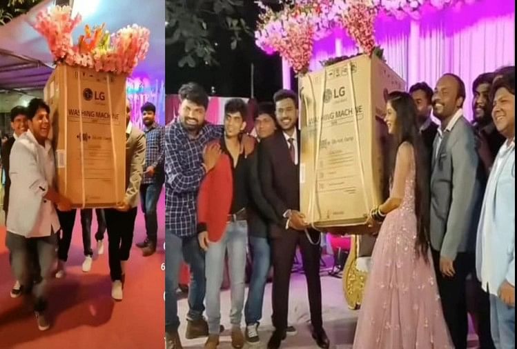 friends gave such a big gift to bride and groom at the wedding funny viral video on social media