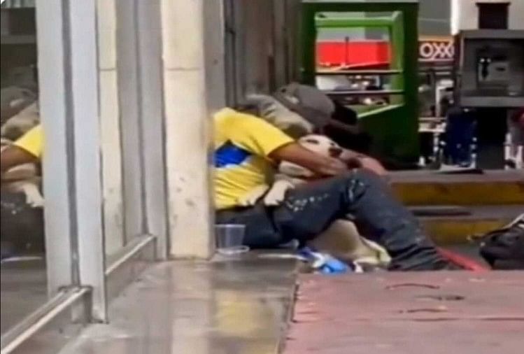 a dog hugged the homeless man very emotional video viral goes on social media