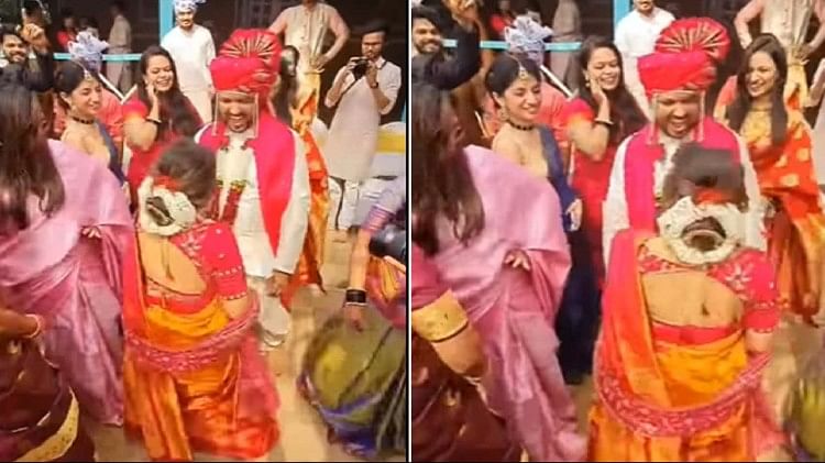 The bride and her friends danced with the groom on the song of the film Pushpa Oo Antwa.