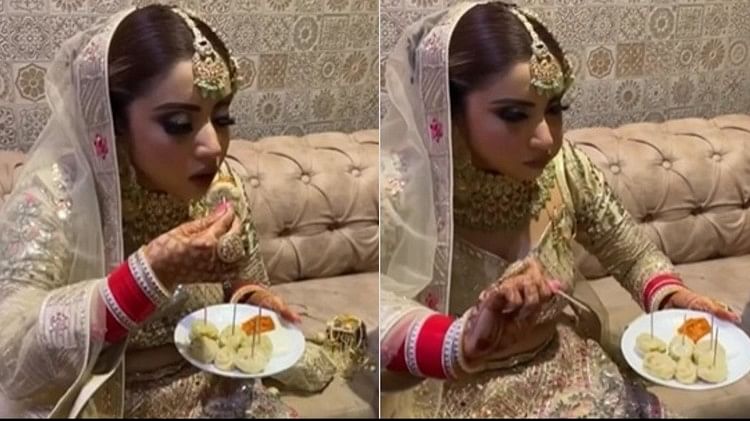 bride started eating momos Before entry people were stunned to see such a unique style in wedding