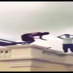 During stunt man standing on the railing then fell down video goes viral on social media