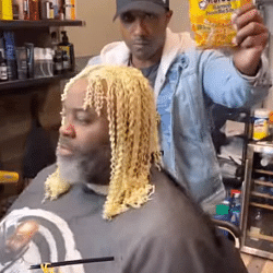 strange hairstyle of the person is going viral on internet there are food items on his head