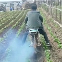 Desi Jugad Video Man Converted a Bike Into Plough video is going viral on social media