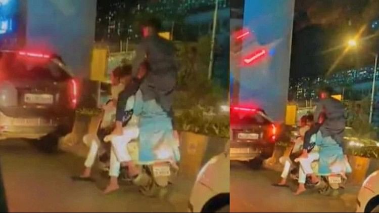 Six boys riding on a scooty one sitting on the shoulder Video is going viral on internet