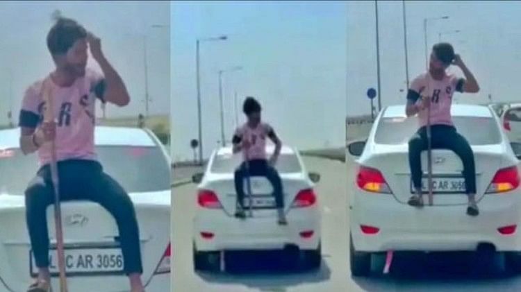 Traffic police took action on road car stunt viral videos up police challan action