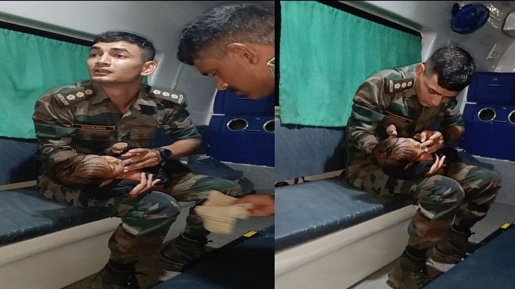 Indian Army Video photos of indian army officer feeding newborn baby