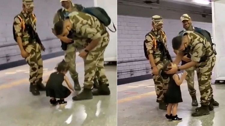 viral video cute girl touching feet of indian Army soldier giving respect trending video on social media