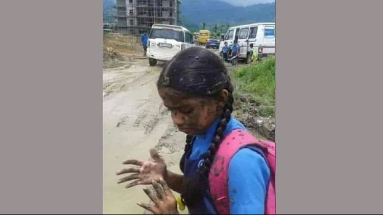 school girl in uniform with dirt on her face  IAS officer shared viral rash driving picture