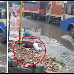 man got washed away in the drain on the roadside in the rain video went Viral