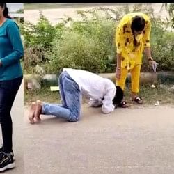 Viral Video rajasthan student union election candidate holding girls feet for vote news in hindi