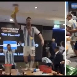 Argentina Dressing Room Celebrations: Lionel Messi Dances On Table With World Cup Trophy Viral Video