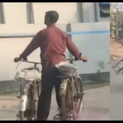 Man did an amazing stunt on two cycles video went viral on social media