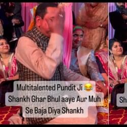 pandit ji forgot to bring shankh in wedding then did this in mandap video viral