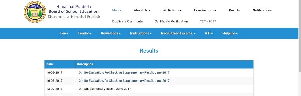 HPBoSE Class X, XII supplementary re-evaluation results 2017 declared