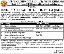Punjab State Teachers Eligibility Test on Dec 28